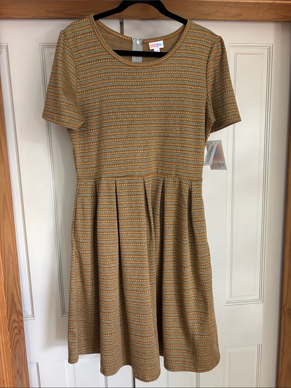 LuLaRoe Mustard & Olive Striped Fit-and-Flare Dress NWT Size 2X